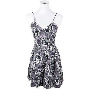 Retrolicious Haunted Portrait Gothic Skulls Cats Cotton Dress Purple Womens S